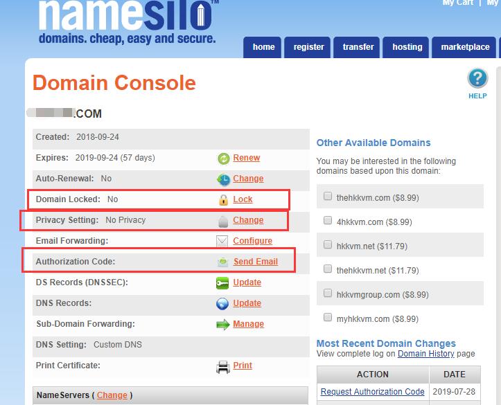 NameSilo域名转入阿里云国内实际操作流程